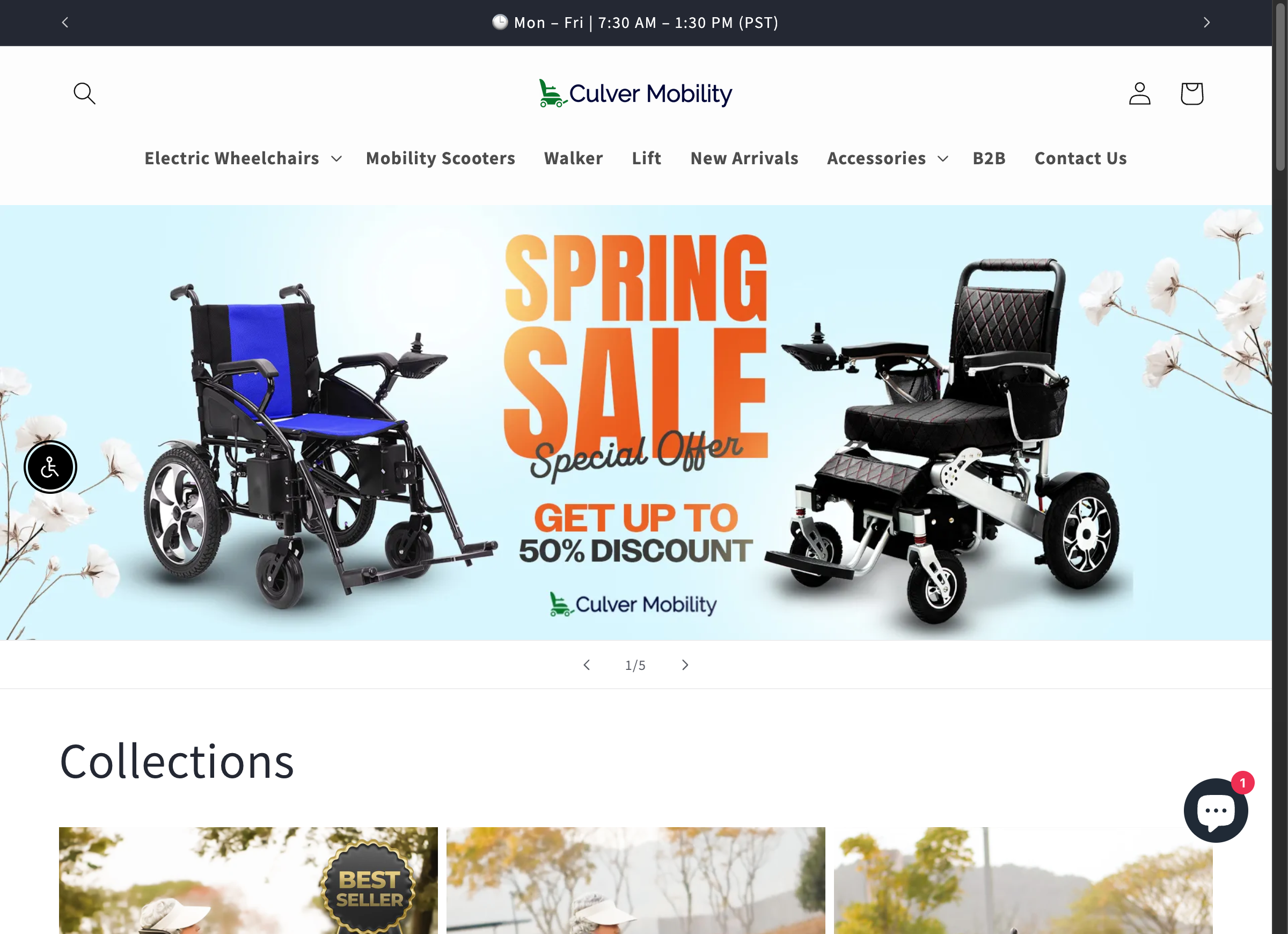 Culver Mobility storefront, desktop view