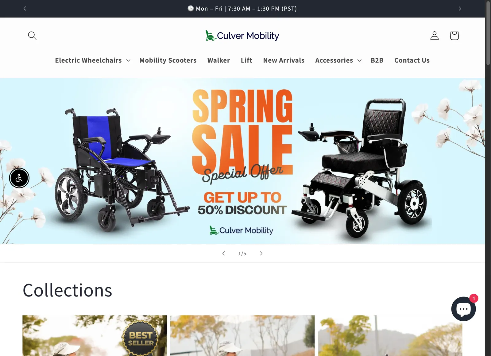 Culver Mobility storefront, desktop view