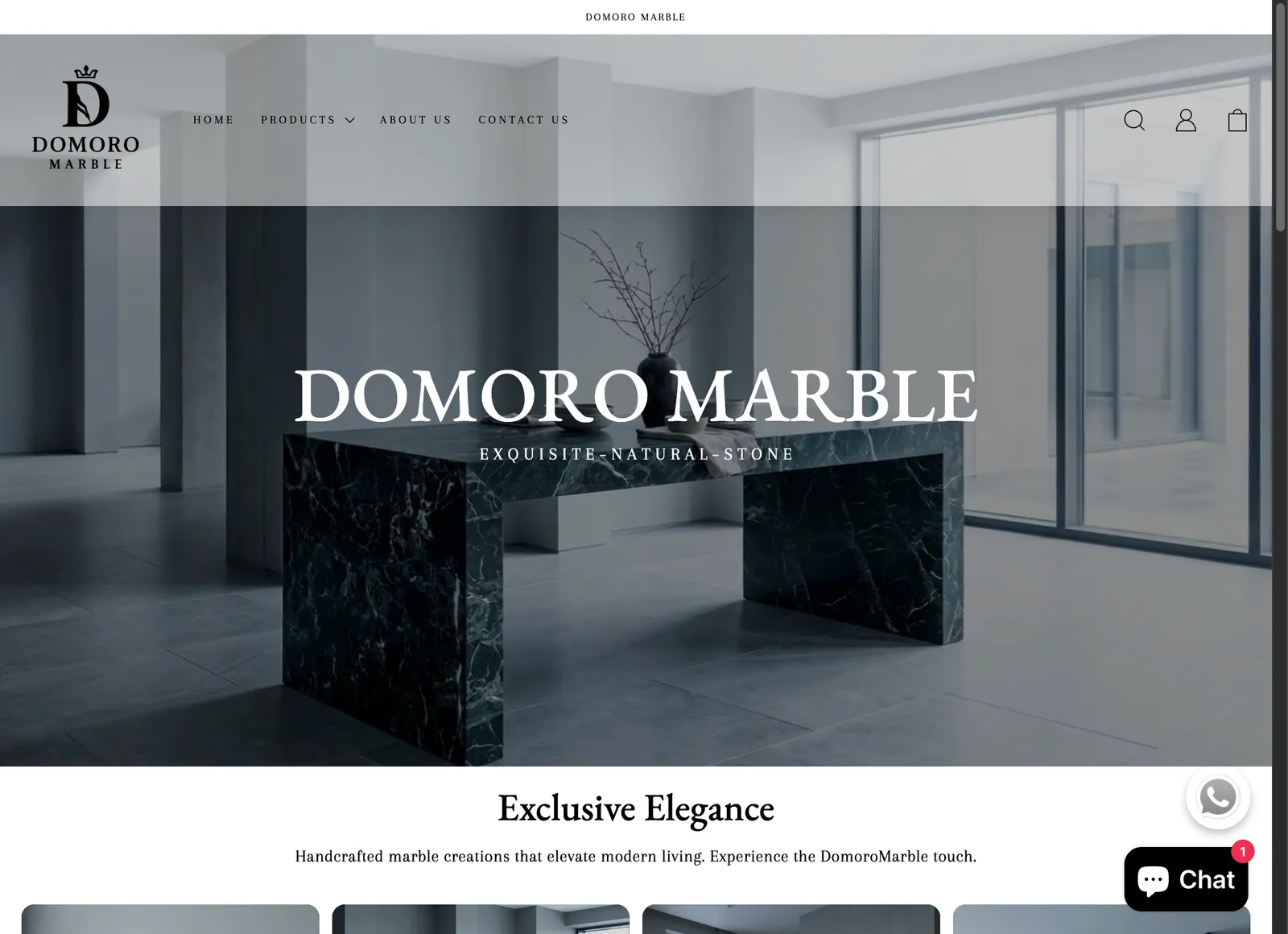 Domoro Marble storefront, desktop view