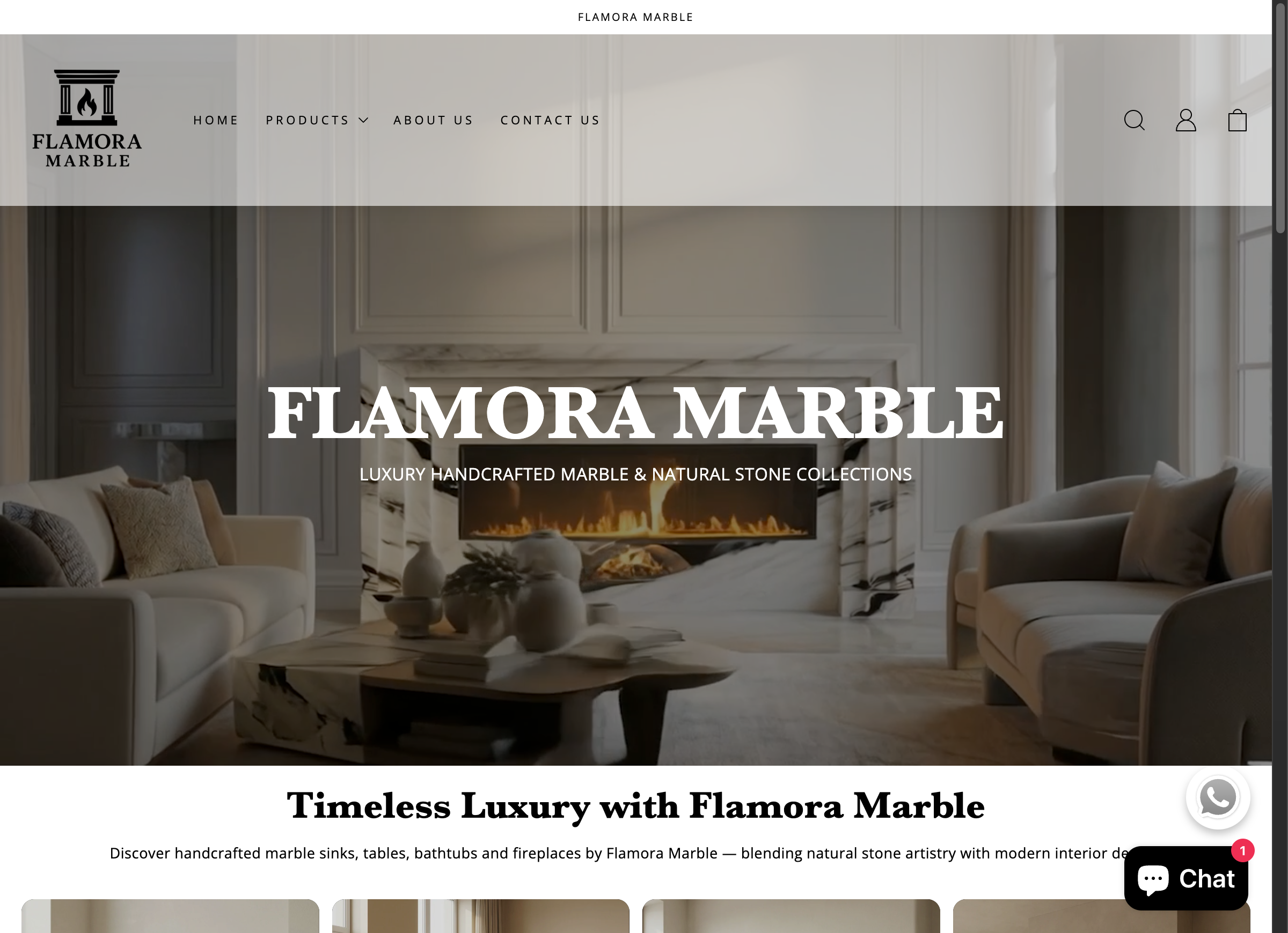 Flamora Marble storefront, desktop view