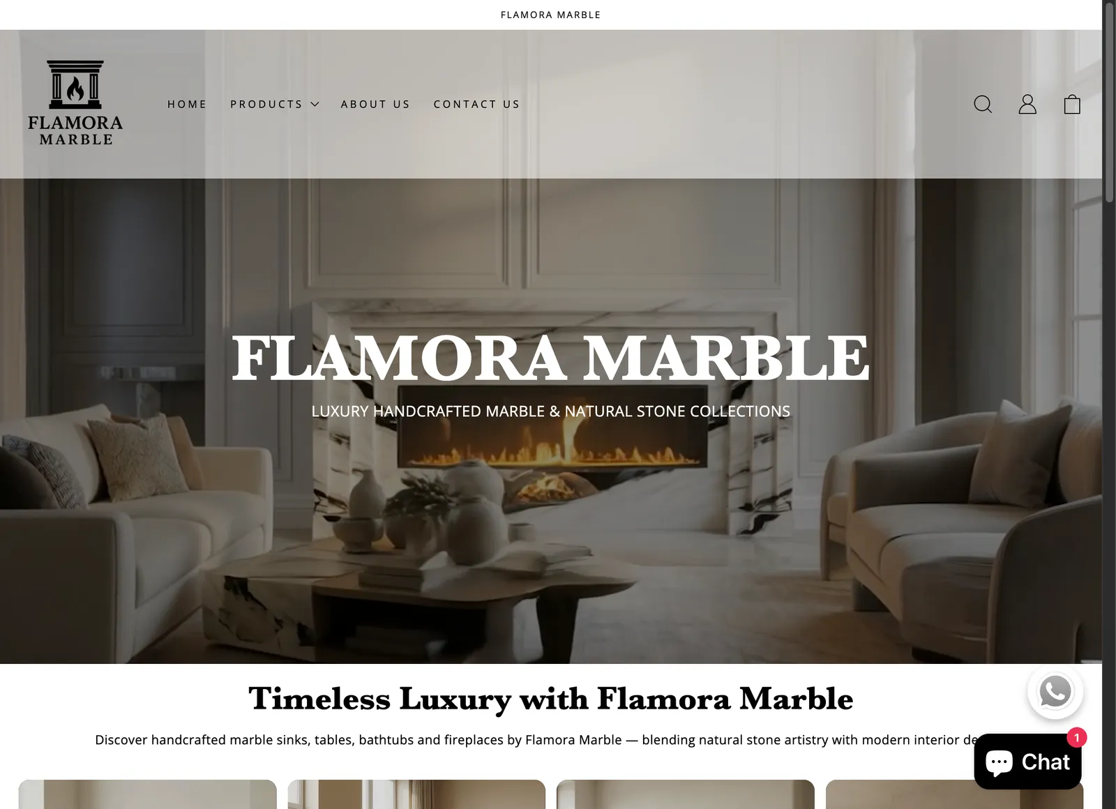 Flamora Marble storefront, desktop view