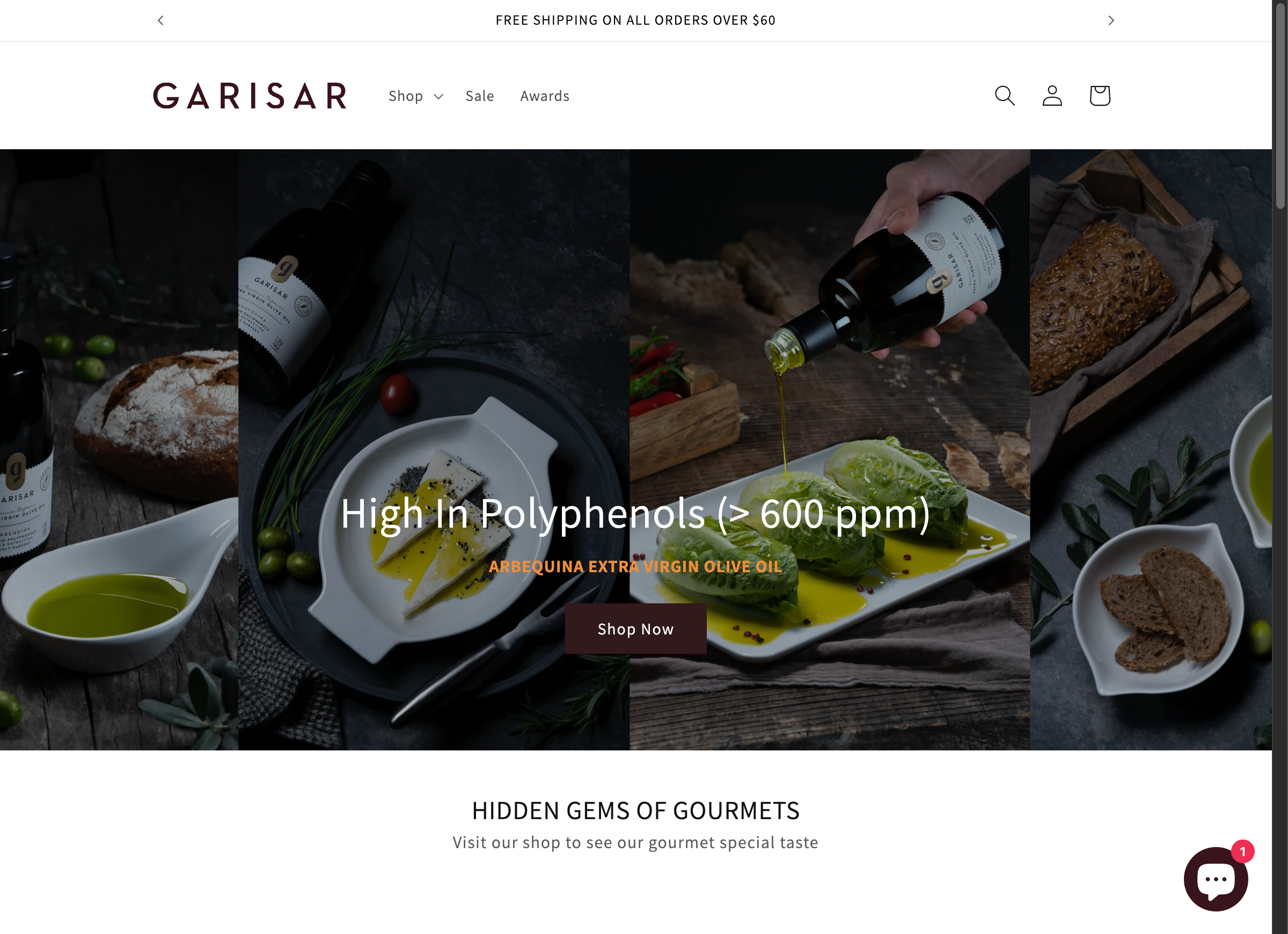 Garisar storefront, desktop view