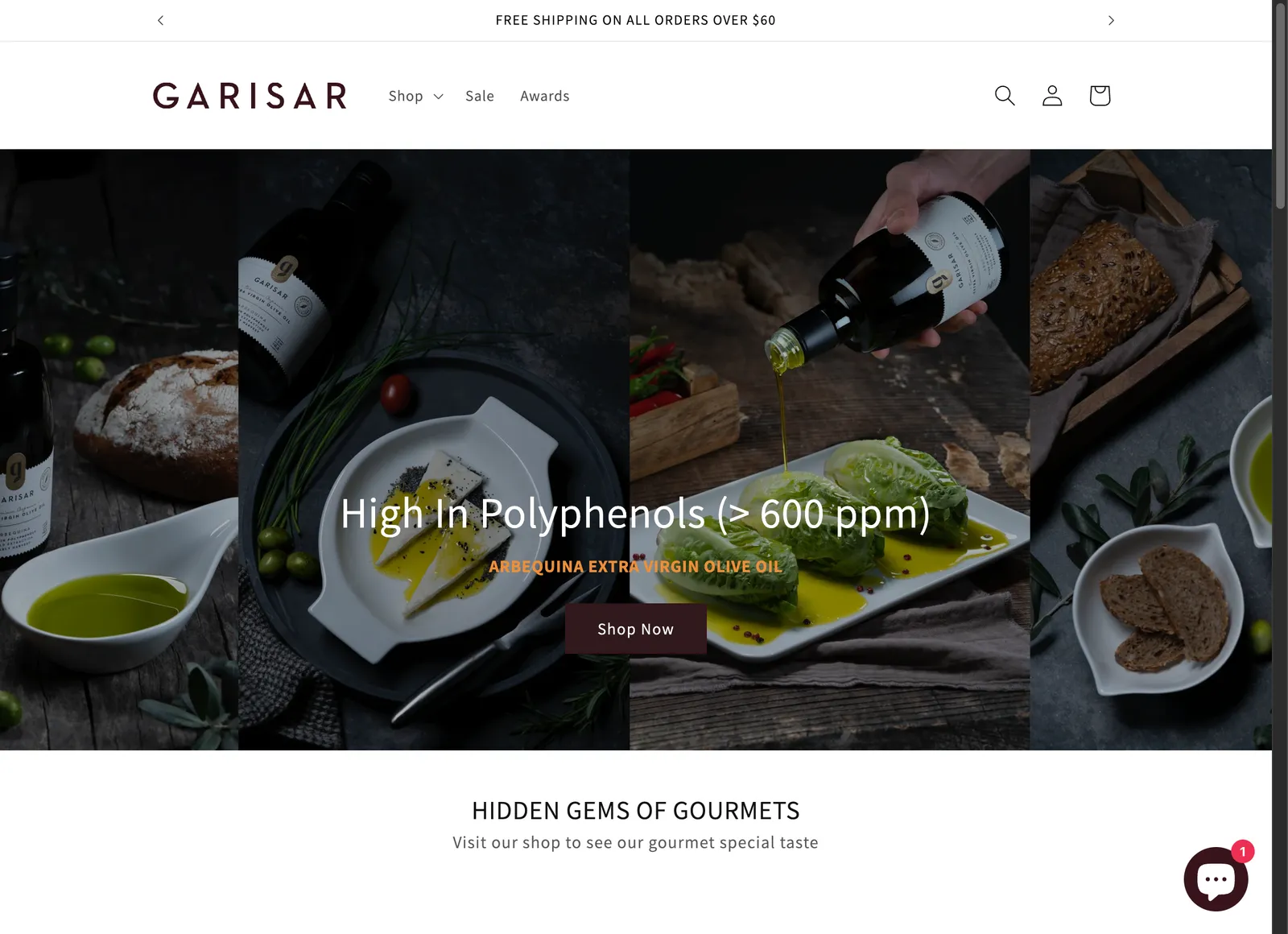 Garisar storefront, desktop view