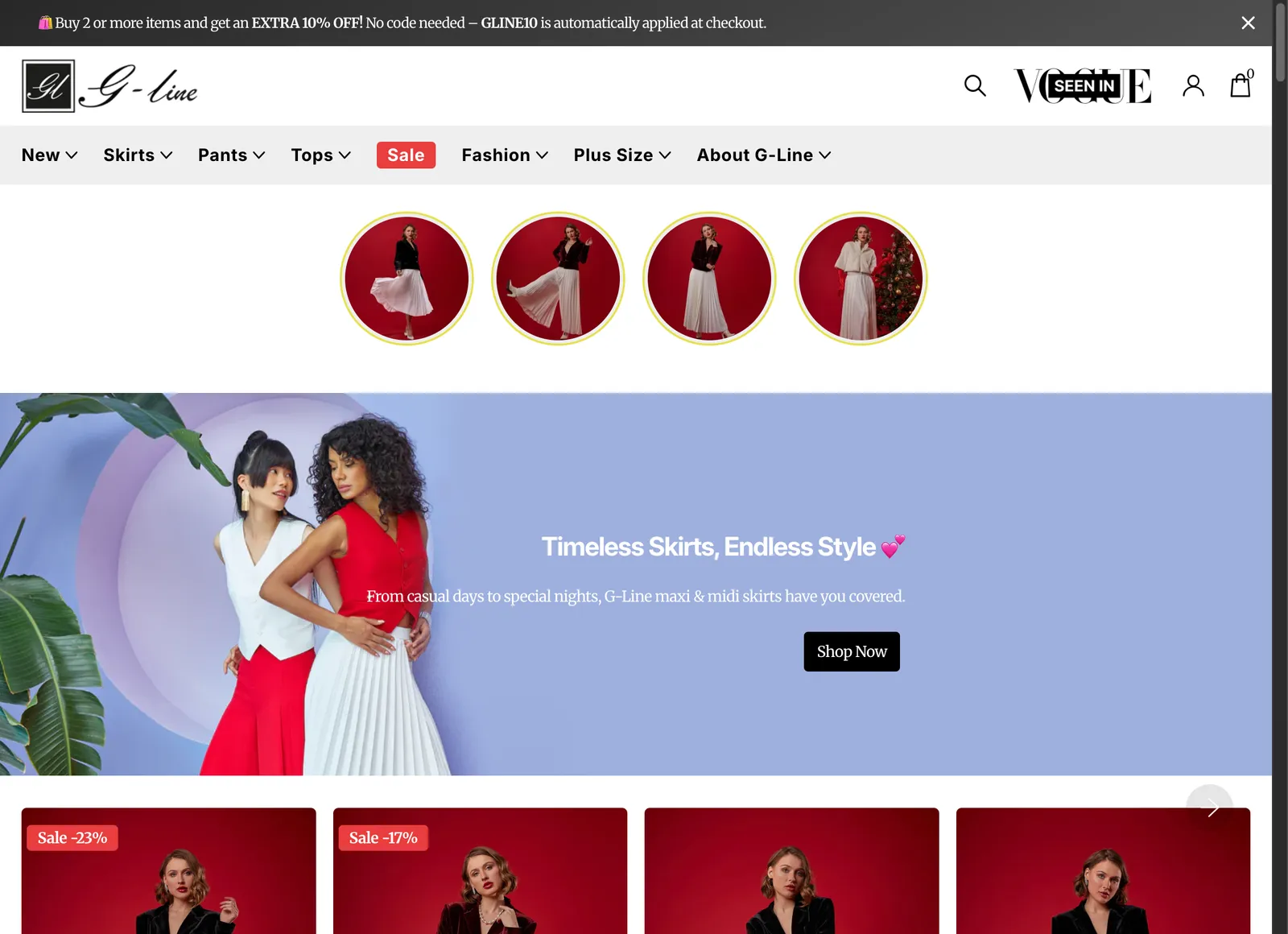 G-Line storefront, desktop view