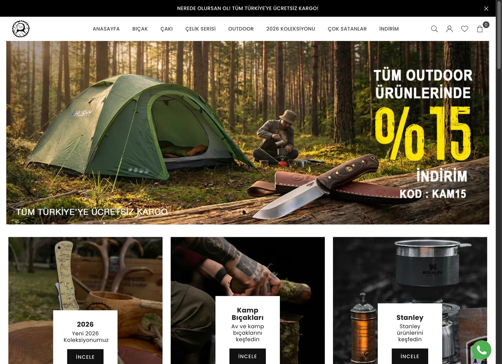 Kam Knife storefront, desktop view