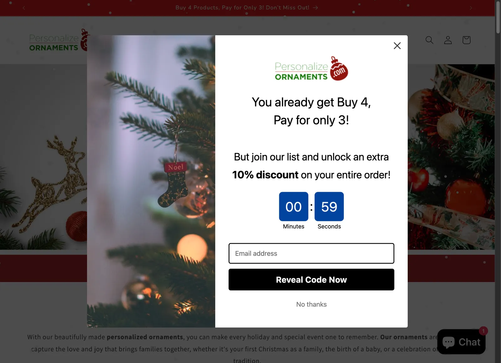 Personalize Ornaments storefront, desktop view
