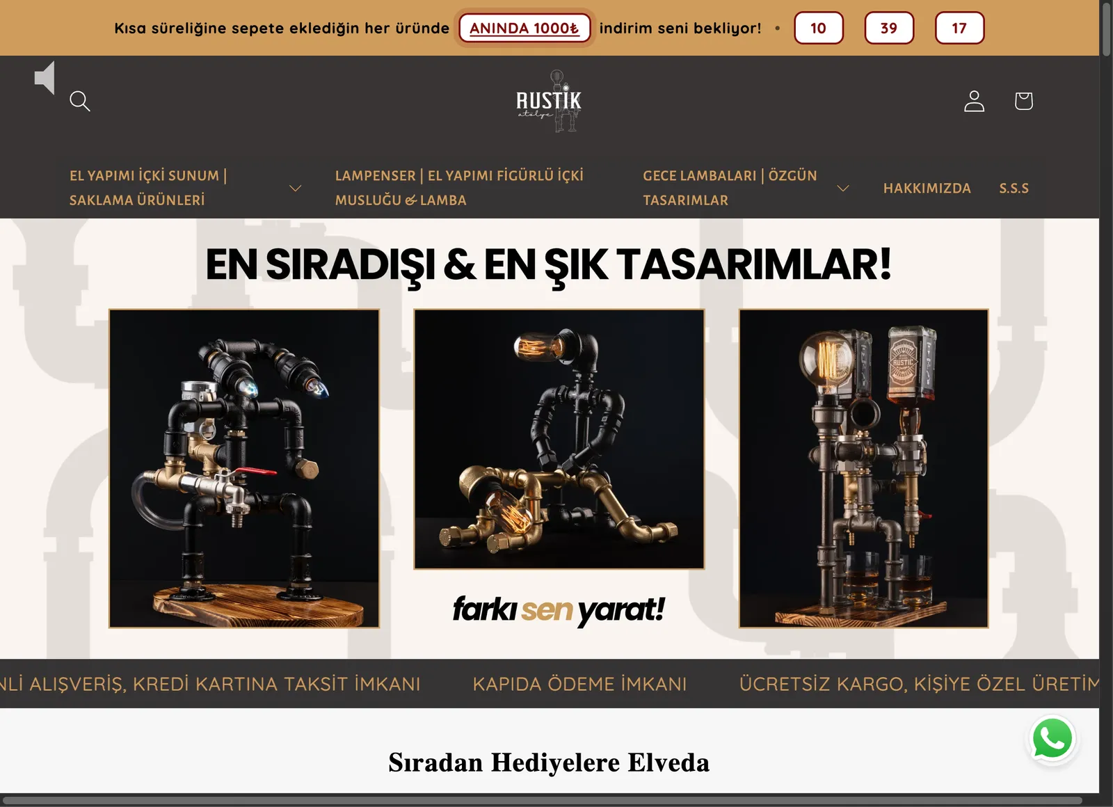 Rustik Atolye storefront, desktop view