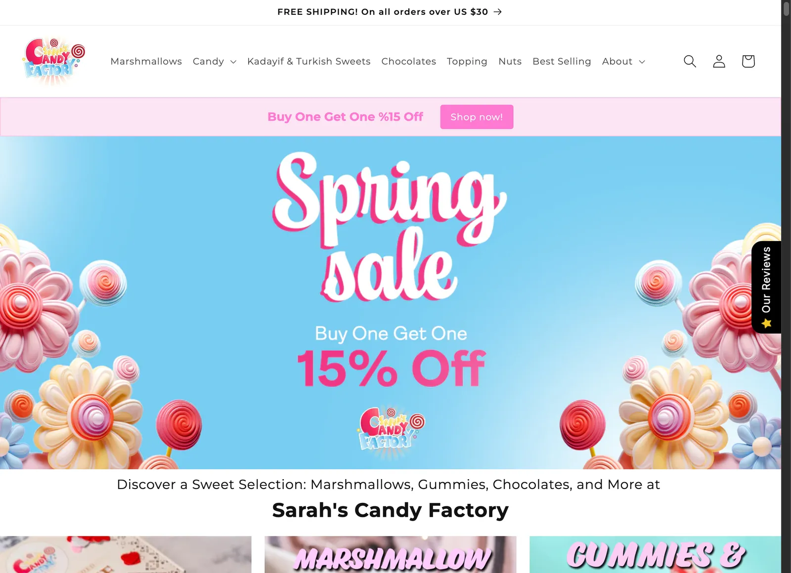 Sarah's Candy Factory storefront, desktop view