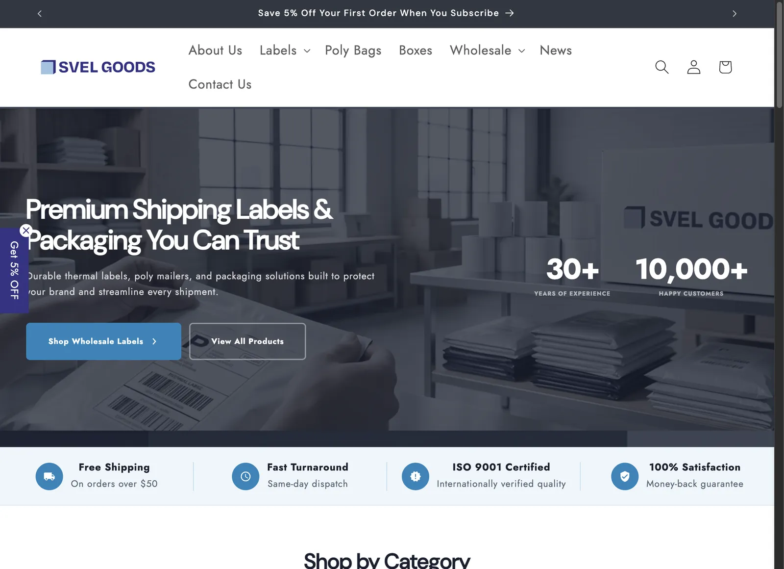 Svel Goods storefront, desktop view