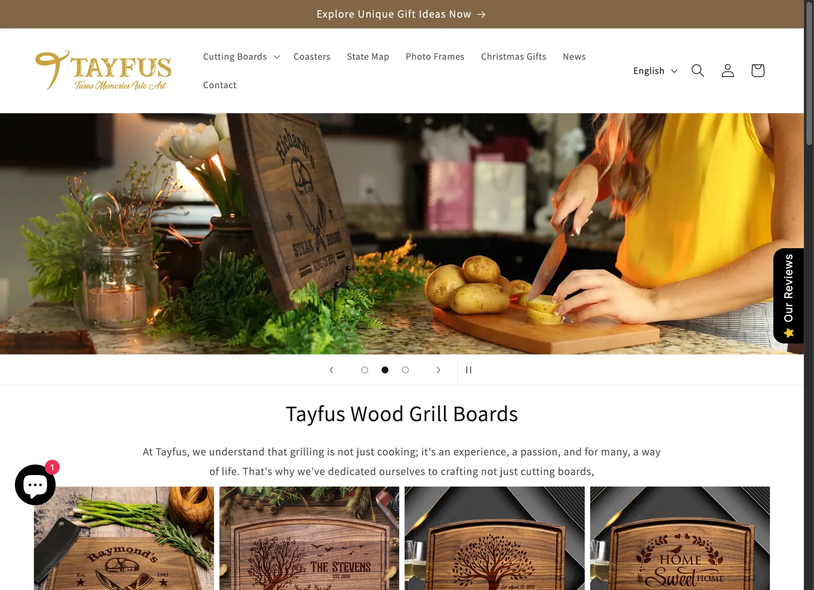 Tayfus storefront, desktop view
