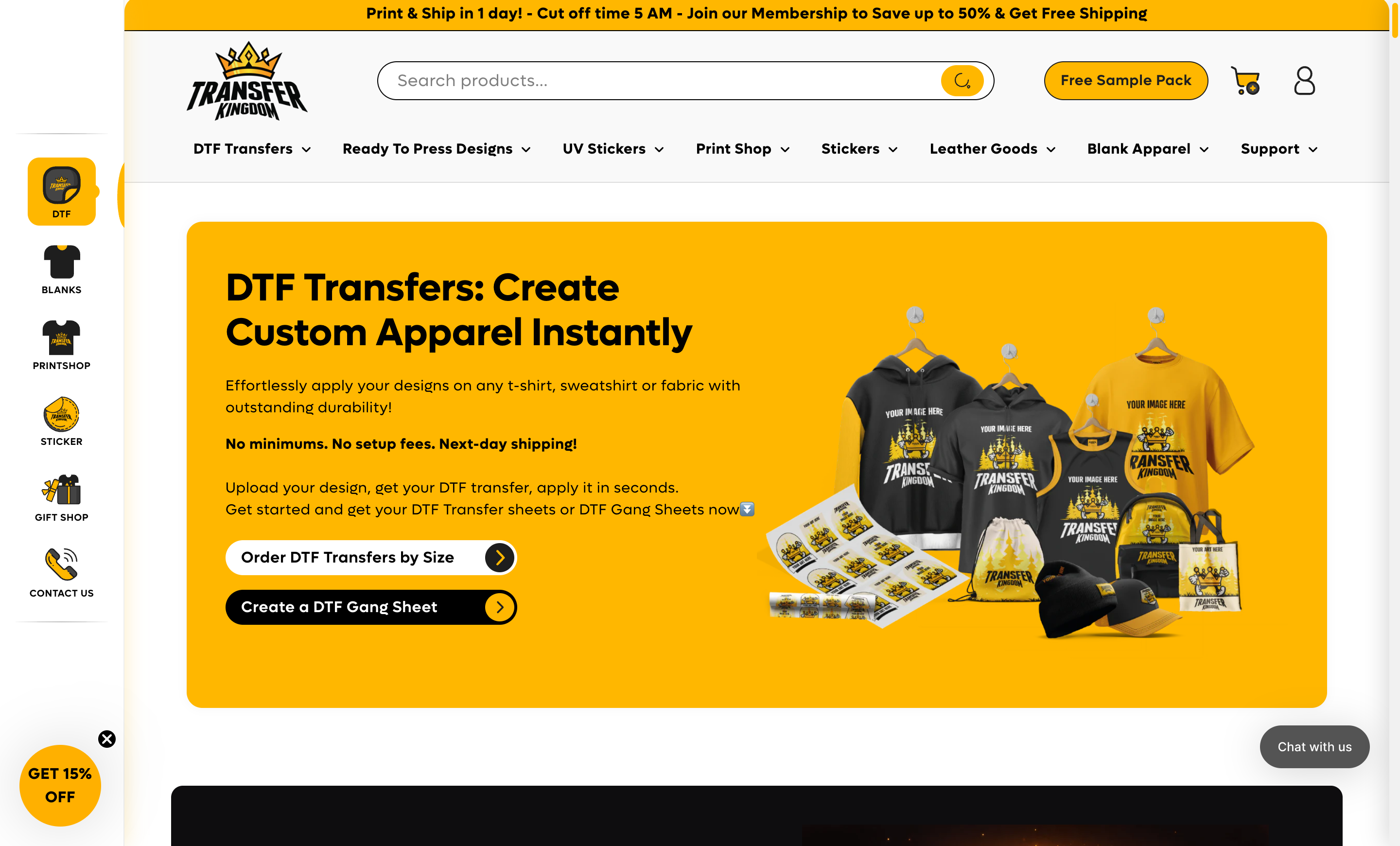 TransferKingdom storefront, desktop view