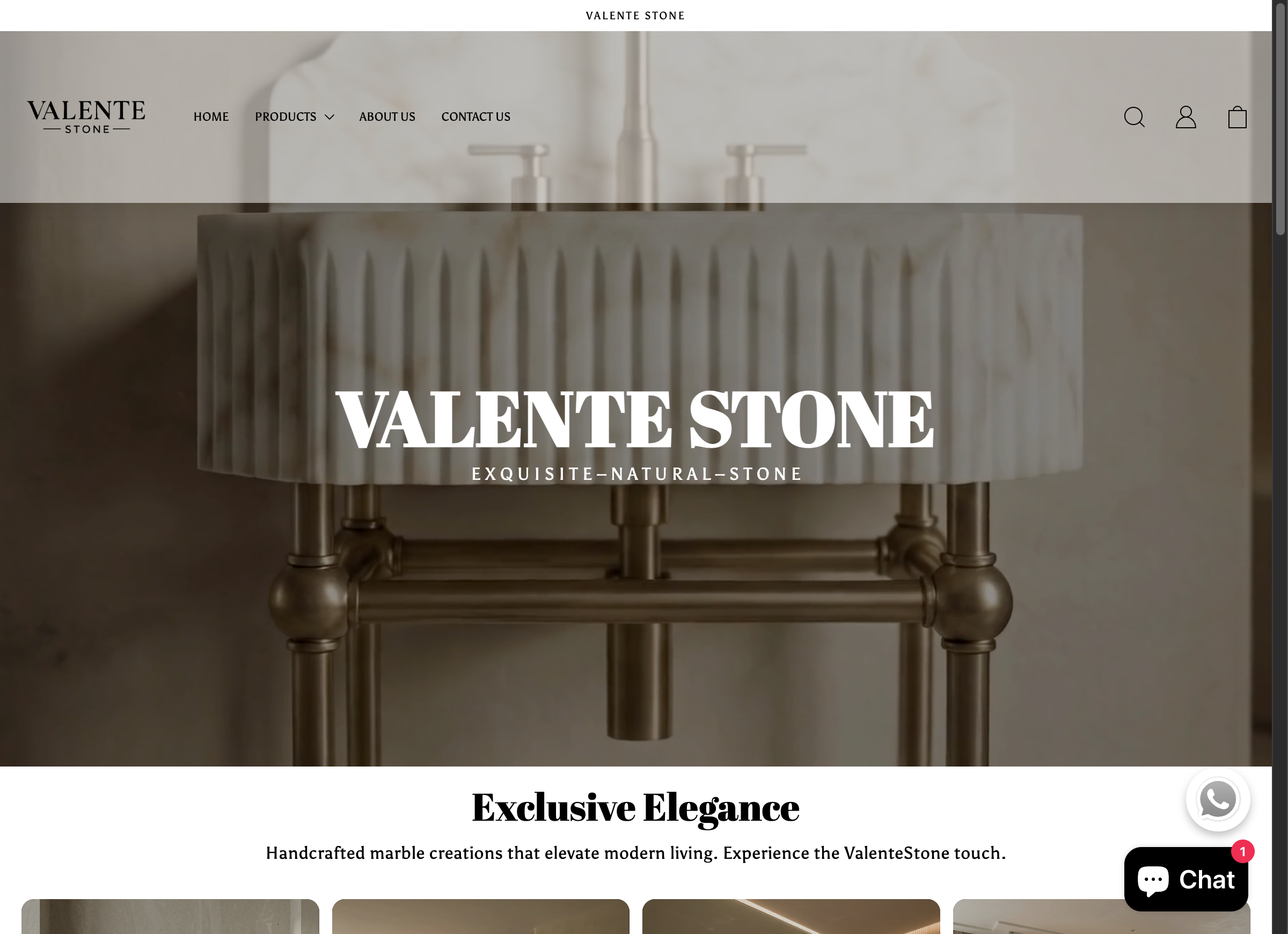 Valente Stone storefront, desktop view