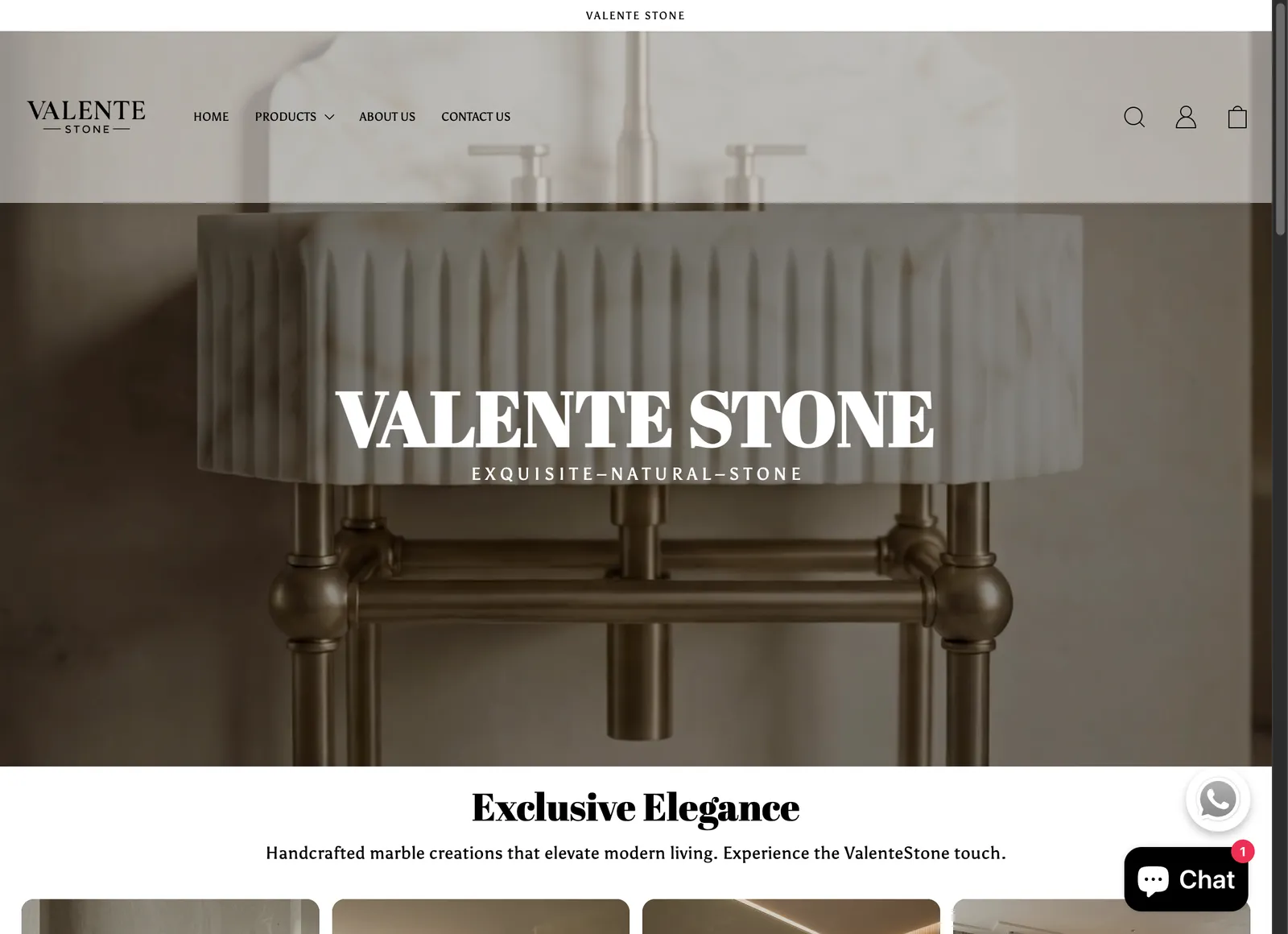 Valente Stone storefront, desktop view