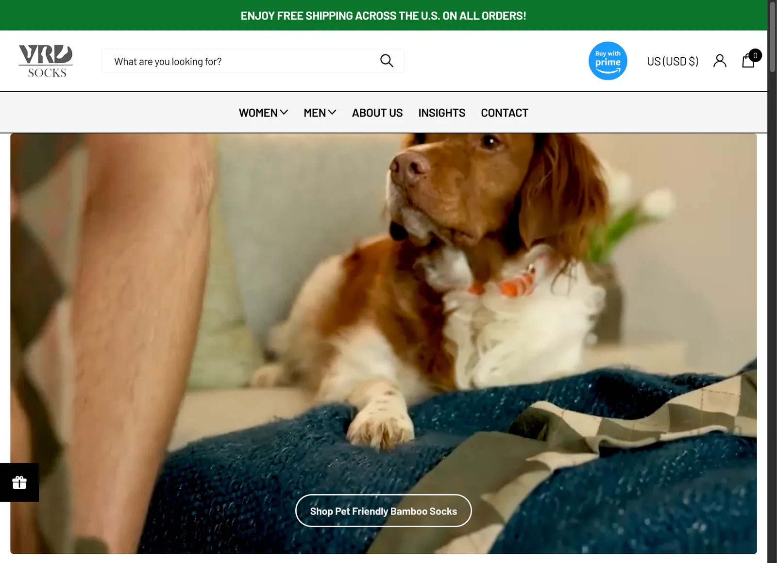 VRDSOCKS storefront, desktop view